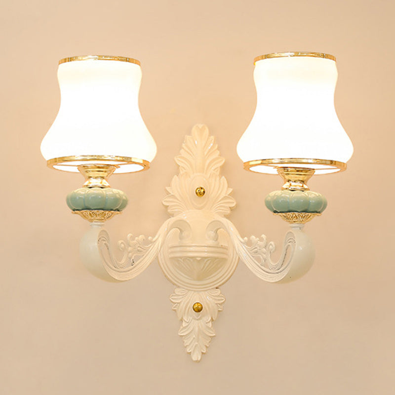 Floral Cream Glass Wall Light Fixture Vintage Living Room Wall Mounted Lamp in Gold 2.0 Gold F Clearhalo 'Wall Lamps & Sconces' 'Wall Lights' Lighting' 2198237