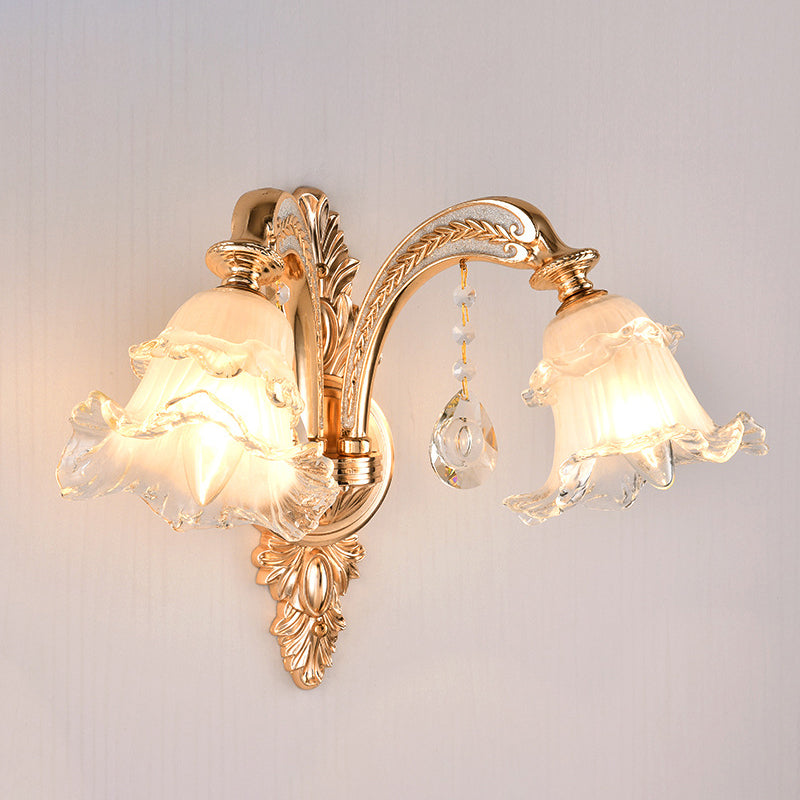 Floral Cream Glass Wall Light Fixture Vintage Living Room Wall Mounted Lamp in Gold 2.0 Gold G Clearhalo 'Wall Lamps & Sconces' 'Wall Lights' Lighting' 2198239