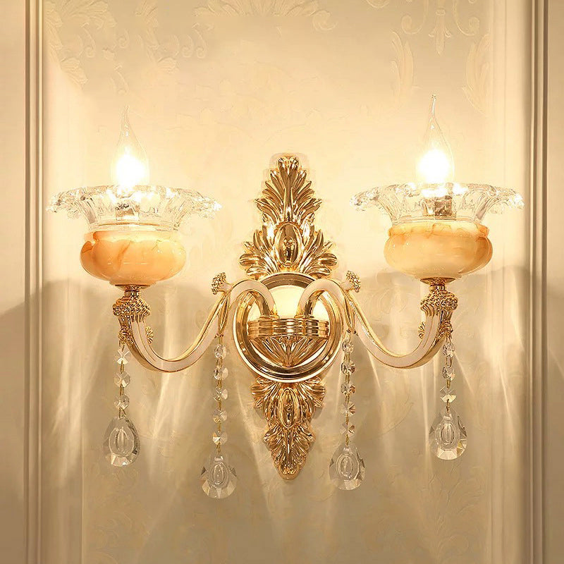 Floral Cream Glass Wall Light Fixture Vintage Living Room Wall Mounted Lamp in Gold 2.0 Gold I Clearhalo 'Wall Lamps & Sconces' 'Wall Lights' Lighting' 2198243