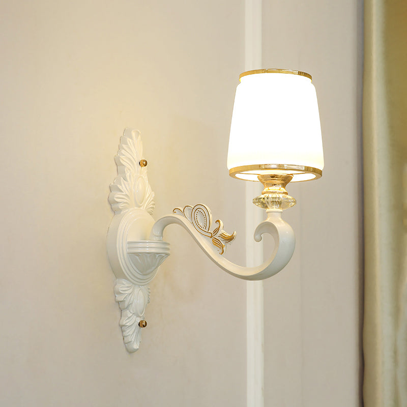 Gold Shaded Wall Lighting Simplicity Opal Glass Corridor Wall Light Fixture with Curved Arm 1.0 Gold G Clearhalo 'Wall Lamps & Sconces' 'Wall Lights' Lighting' 2198269