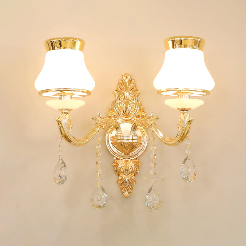 Bud Shade Opal Glass Wall Light Classic Living Room Wall Lighting Fixture with K9 Crystal Accent in Gold 2.0 Gold B Clearhalo 'Wall Lamps & Sconces' 'Wall Lights' Lighting' 2198323