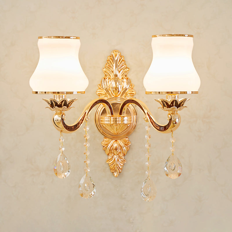 Bud Shade Opal Glass Wall Light Classic Living Room Wall Lighting Fixture with K9 Crystal Accent in Gold 2.0 Gold C Clearhalo 'Wall Lamps & Sconces' 'Wall Lights' Lighting' 2198326
