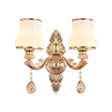 Gold Wall Lamp Simplicity Cream Glass Flower Wall Light Fixture with Crystal Draping Clearhalo 'Wall Lamps & Sconces' 'Wall Lights' Lighting' 2198376