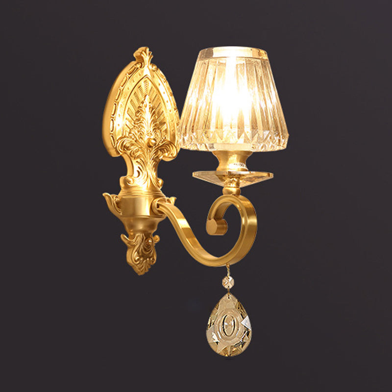 Floral Corridor Wall Mount Light Minimalism Handblown Glass Gold Wall Lighting with Hanging Crystal Gold D Clearhalo 'Wall Lamps & Sconces' 'Wall Lights' Lighting' 2198434