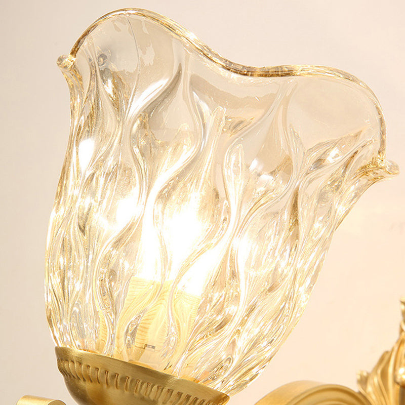 Handblown Glass Scalloped Bell Wall Lamp Simplicity Single Corridor Wall Light with Crystal Draping in Gold Clearhalo 'Wall Lamps & Sconces' 'Wall Lights' Lighting' 2198442