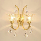 Ruffle Glass Gold Wall Light Floral Antique Wall Lighting Fixture with Crystal Draping Clearhalo 'Wall Lamps & Sconces' 'Wall Lights' Lighting' 2198444