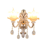 Retro Bud Wall Mount Light Ruffle Glass Wall Lighting with Crystal Draping in Weathered Zinc Clearhalo 'Wall Lamps & Sconces' 'Wall Lights' Lighting' 2198480