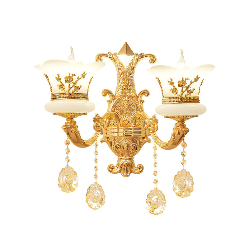 Imitation Jade Gold Wall Mount Light Bud Traditional Wall Light Fixture with Crystal Draping Clearhalo 'Wall Lamps & Sconces' 'Wall Lights' Lighting' 2198499