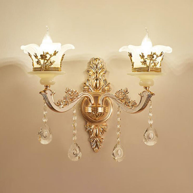 Imitation Jade Gold Wall Mount Light Bud Traditional Wall Light Fixture with Crystal Draping 2.0 Gold D Clearhalo 'Wall Lamps & Sconces' 'Wall Lights' Lighting' 2198502