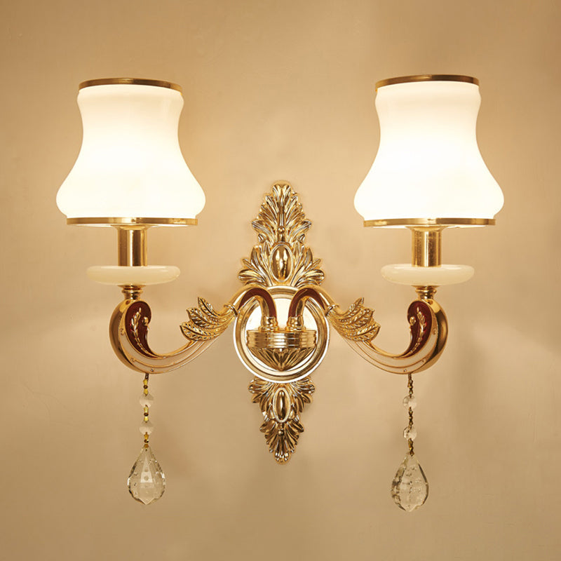 Retro Style Flower Wall Lamp Glass Wall Light Fixture with Crystal Draping in Gold 2.0 Gold B Clearhalo 'Wall Lamps & Sconces' 'Wall Lights' Lighting' 2198556