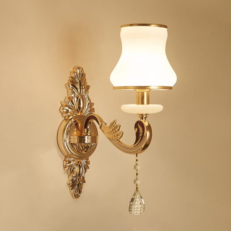 Retro Style Flower Wall Lamp Glass Wall Light Fixture with Crystal Draping in Gold Clearhalo 'Wall Lamps & Sconces' 'Wall Lights' Lighting' 2198558