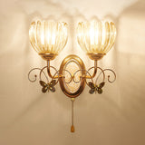 Floral Living Room Wall Mount Light Traditional Textured Glass Gold Wall Light Fixture Clearhalo 'Wall Lamps & Sconces' 'Wall Lights' Lighting' 2198576