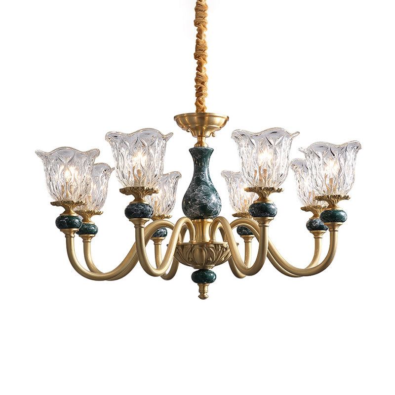 Traditional Flared Ceiling Lighting Carved Glass Chandelier Light Fixture with Ruffle Edge in Brass Clearhalo 'Ceiling Lights' 'Chandeliers' Lighting' options 2198622