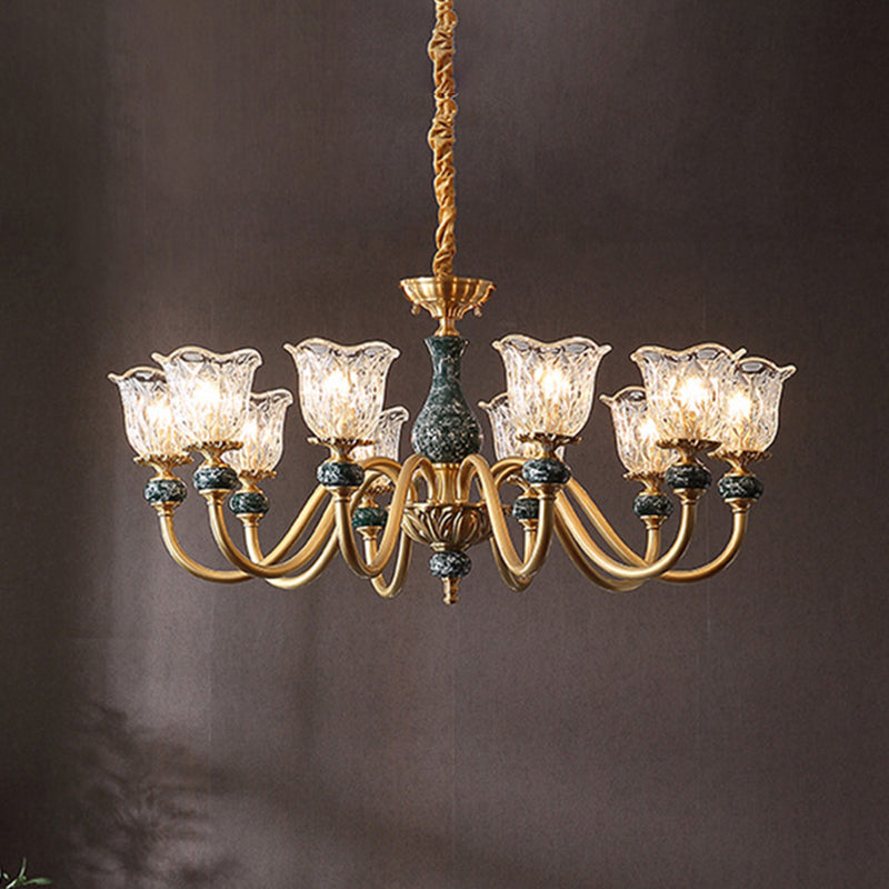 Traditional Flared Ceiling Lighting Carved Glass Chandelier Light Fixture with Ruffle Edge in Brass Clearhalo 'Ceiling Lights' 'Chandeliers' Lighting' options 2198626