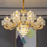 Cylindrical Shaped Living Room Chandelier Light Retro Clear Glass Gold Pendant Light with Layered Crystal Decor Clearhalo 'Ceiling Lights' 'Chandeliers' Lighting' options 2198628