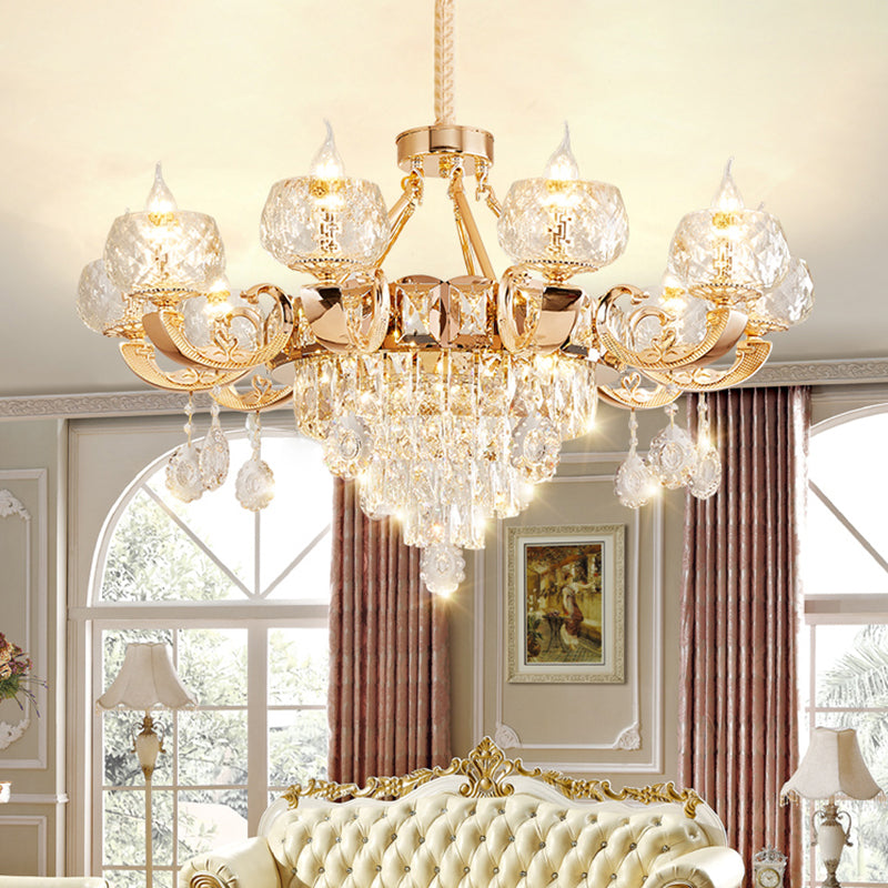 Faceted Glass Gold Chandelier Lighting Oblate Classic Pendant Light with Crystal Draping Clearhalo 'Ceiling Lights' 'Chandeliers' Lighting' options 2198676