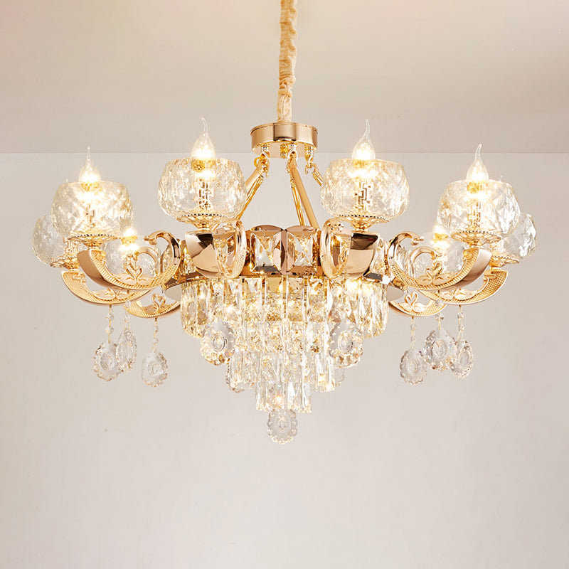 Faceted Glass Gold Chandelier Lighting Oblate Classic Pendant Light with Crystal Draping Clearhalo 'Ceiling Lights' 'Chandeliers' Lighting' options 2198677