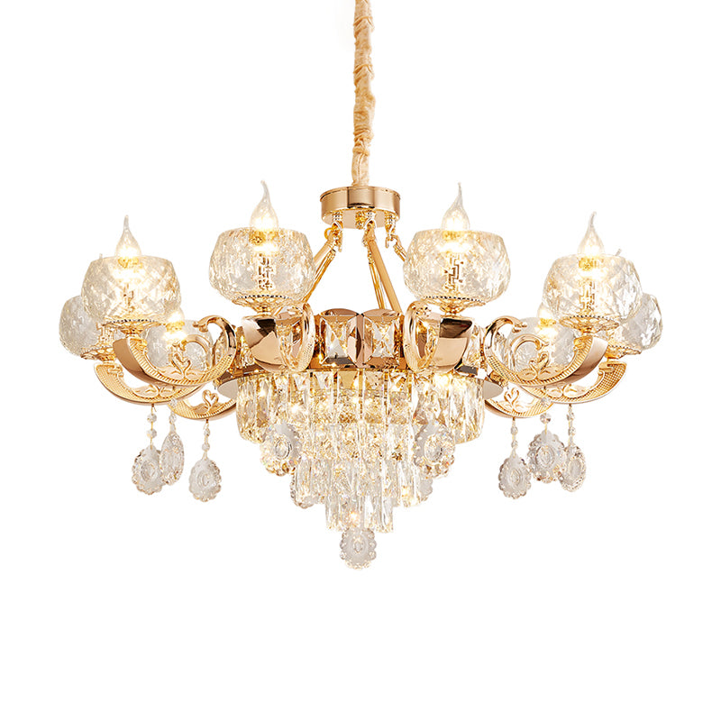 Faceted Glass Gold Chandelier Lighting Oblate Classic Pendant Light with Crystal Draping Clearhalo 'Ceiling Lights' 'Chandeliers' Lighting' options 2198678