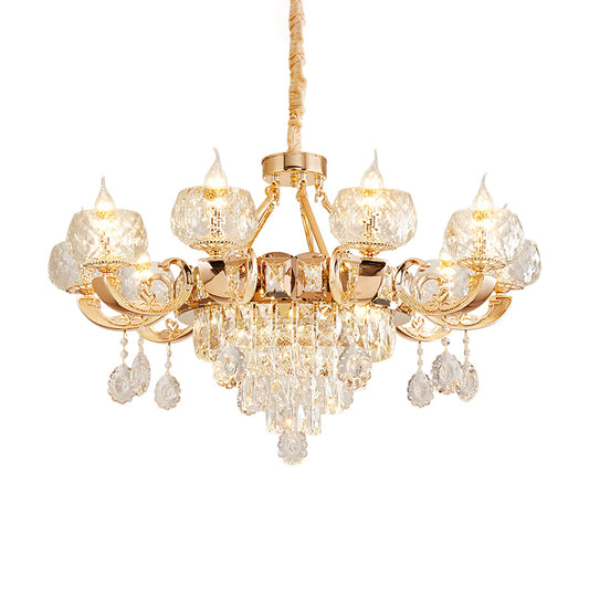 Faceted Glass Gold Chandelier Lighting Oblate Classic Pendant Light with Crystal Draping Clearhalo 'Ceiling Lights' 'Chandeliers' Lighting' options 2198678