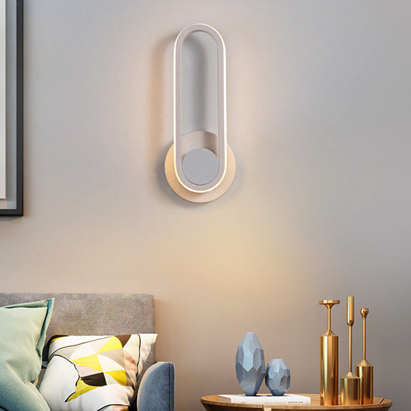 Minimalist Oblong-Ring Sconce Light Acrylic Shaded LED Bedside Lamp in Black/White, Warm/White Light White Clearhalo 'Modern wall lights' 'Modern' 'Wall Lamps & Sconces' 'Wall Lights' Lighting' 219868