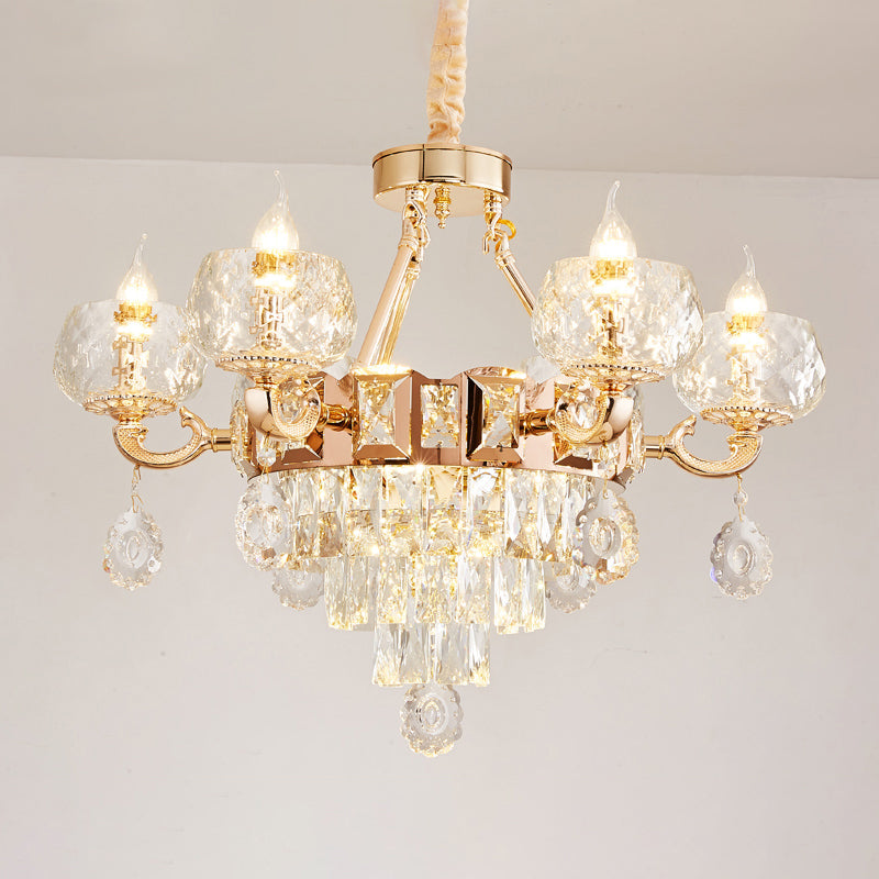 Faceted Glass Gold Chandelier Lighting Oblate Classic Pendant Light with Crystal Draping Clearhalo 'Ceiling Lights' 'Chandeliers' Lighting' options 2198680