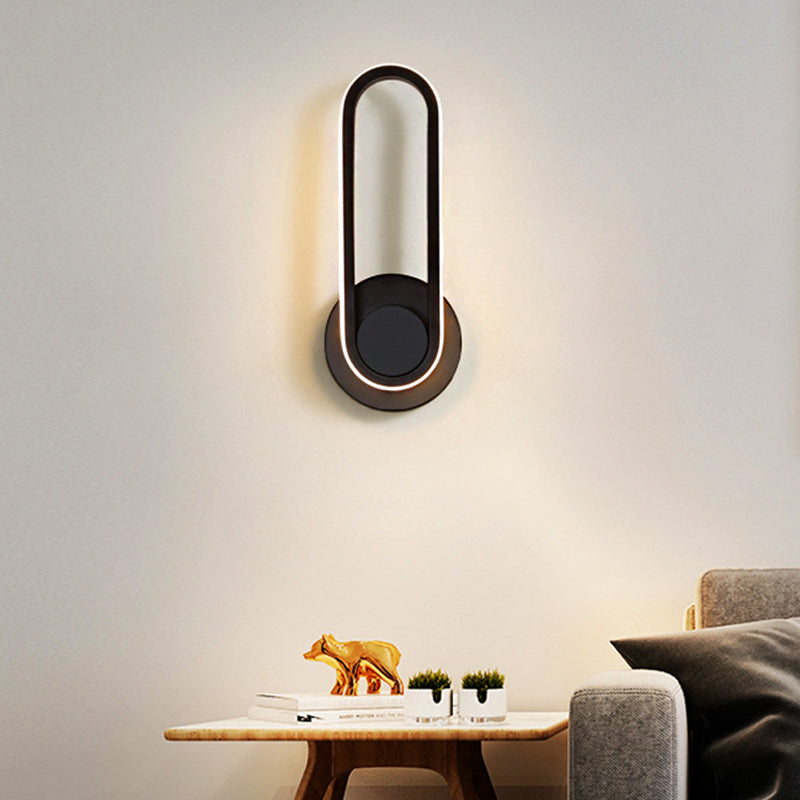Minimalist Oblong-Ring Sconce Light Acrylic Shaded LED Bedside Lamp in Black/White, Warm/White Light Black Clearhalo 'Modern wall lights' 'Modern' 'Wall Lamps & Sconces' 'Wall Lights' Lighting' 219871