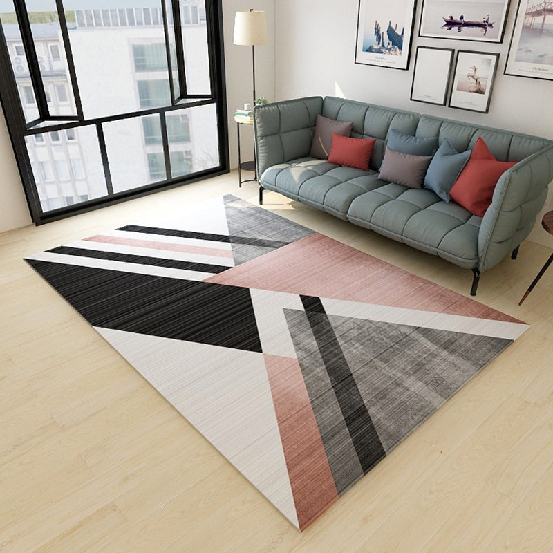 Simplicity Living Room Rug Multi-Color Geometrical Area Carpet Polyester Pet Friendly Anti-Slip Machine Washable Rug Pink Clearhalo 'Area Rug' 'Modern' 'Rugs' Rug' 2198983