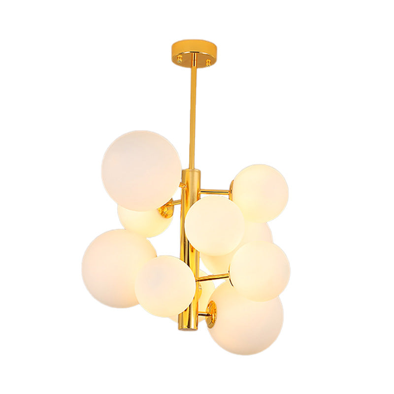 10/13 Bulbs Global Chandelier Lamp Modernism Milk Glass Hanging Light Kit in Gold Clearhalo 'Ceiling Lights' 'Chandeliers' 'Modern Chandeliers' 'Modern' Lighting' 219900