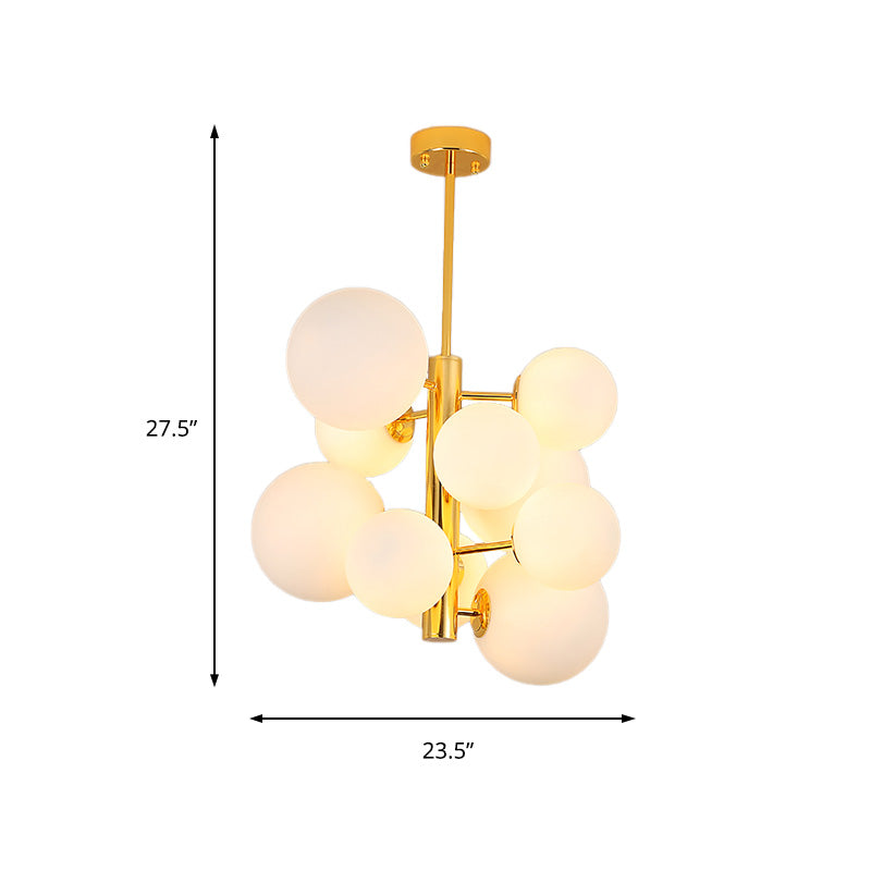 10/13 Bulbs Global Chandelier Lamp Modernism Milk Glass Hanging Light Kit in Gold Clearhalo 'Ceiling Lights' 'Chandeliers' 'Modern Chandeliers' 'Modern' Lighting' 219901