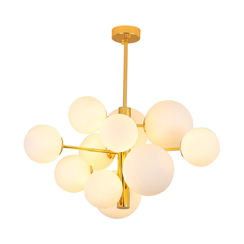 10/13 Bulbs Global Chandelier Lamp Modernism Milk Glass Hanging Light Kit in Gold Clearhalo 'Ceiling Lights' 'Chandeliers' 'Modern Chandeliers' 'Modern' Lighting' 219904