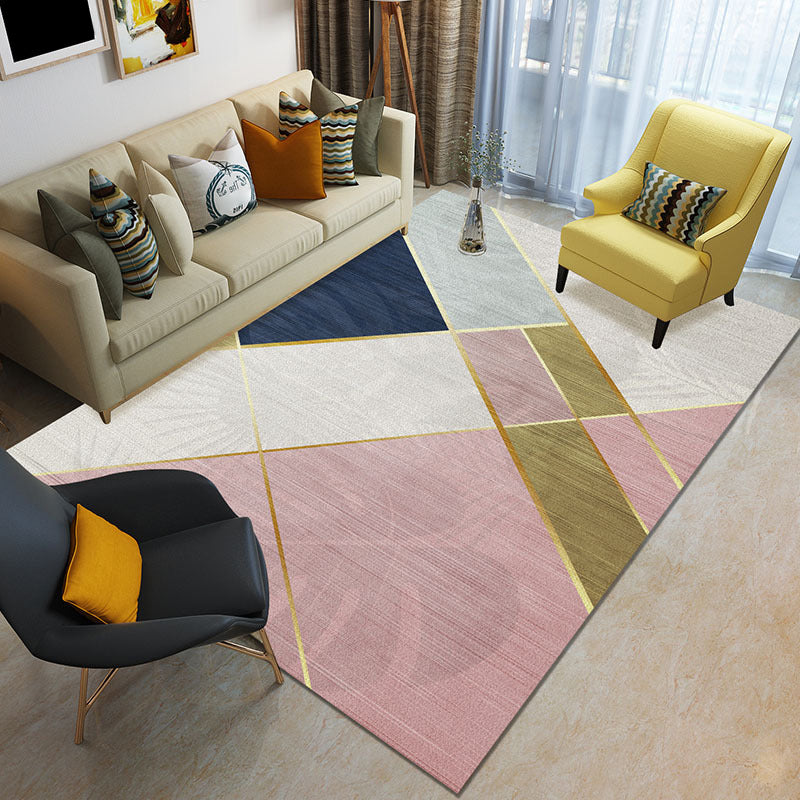 Funky Color Blocking Geometric Rug Multi Colored Nordic Rug Polypropylene Non-Slip Backing Pet Friendly Washable Rug for Room Pink Clearhalo 'Area Rug' 'Modern' 'Rugs' Rug' 2199045