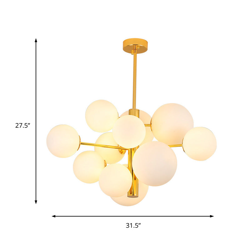 10/13 Bulbs Global Chandelier Lamp Modernism Milk Glass Hanging Light Kit in Gold Clearhalo 'Ceiling Lights' 'Chandeliers' 'Modern Chandeliers' 'Modern' Lighting' 219905