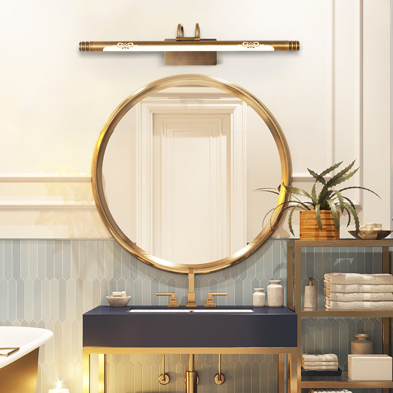 Tube Bathroom Vanity Light Classic Metal LED Bronze/Brass Sconce Lamp in White/Warm Light, 21"/26"/29" W Brass Clearhalo 'Vanity Lights' 'Wall Lights' Lighting' 219919