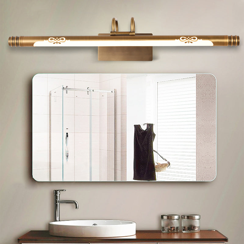 Tube Bathroom Vanity Light Classic Metal LED Bronze/Brass Sconce Lamp in White/Warm Light, 21"/26"/29" W Clearhalo 'Vanity Lights' 'Wall Lights' Lighting' 219920