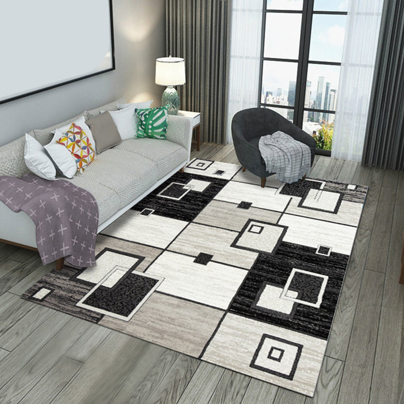 Modern Geometric Patchwork Rug Multi-Colored Polyester Carpet Non-Slip Backing Pet Friendly Machine Washable Rug for Lounge Black-White Clearhalo 'Area Rug' 'Modern' 'Rugs' Rug' 2199310