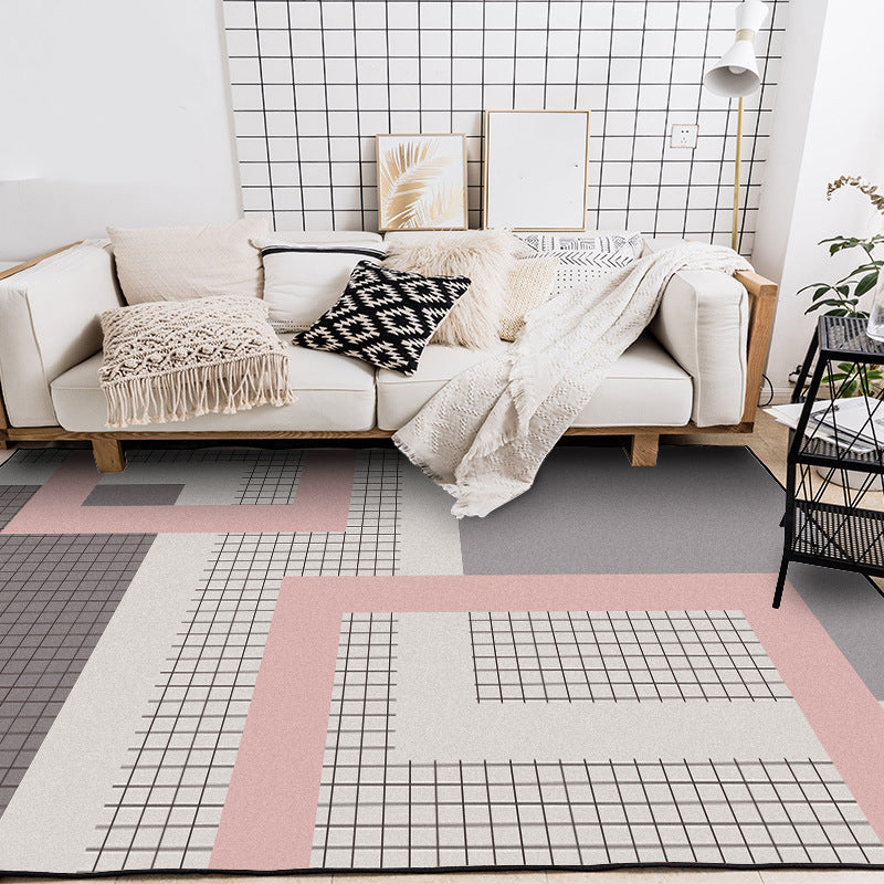 Stylish Pink-Grey Modern Rug Synthetics Geometric Grids Print Carpet Stain Resistant Non-Slip Pet Friendly Rug for Girls Room Clearhalo 'Area Rug' 'Modern' 'Rugs' Rug' 2199326