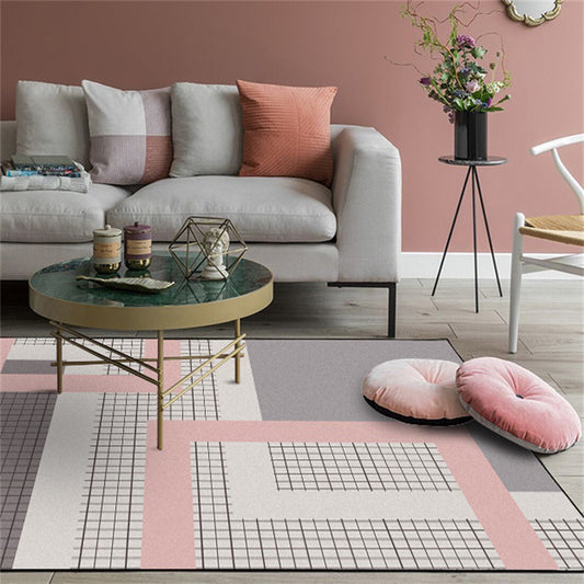 Stylish Pink-Grey Modern Rug Synthetics Geometric Grids Print Carpet Stain Resistant Non-Slip Pet Friendly Rug for Girls Room Clearhalo 'Area Rug' 'Modern' 'Rugs' Rug' 2199330