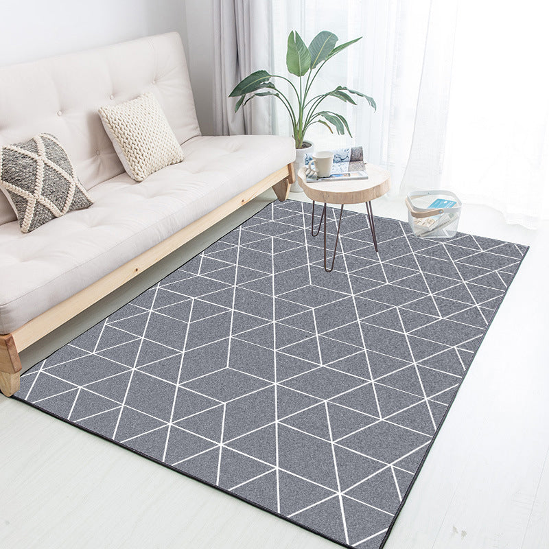 Grey Contrast Stitching Geometric Rug Polyester Modern Indoor Rug Machine Washable Stain Resistant Non-Slip Rug for Bedroom Clearhalo 'Area Rug' 'Modern' 'Rugs' Rug' 2199453