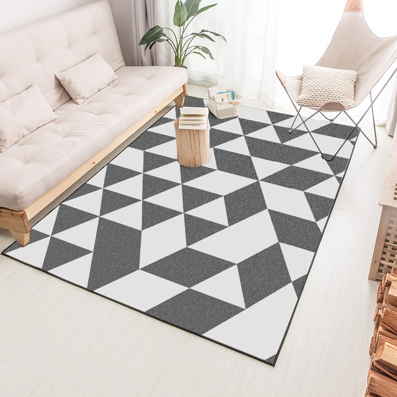 Grey Contrast Stitching Geometric Rug Polyester Modern Indoor Rug Machine Washable Stain Resistant Non-Slip Rug for Bedroom Clearhalo 'Area Rug' 'Modern' 'Rugs' Rug' 2199454