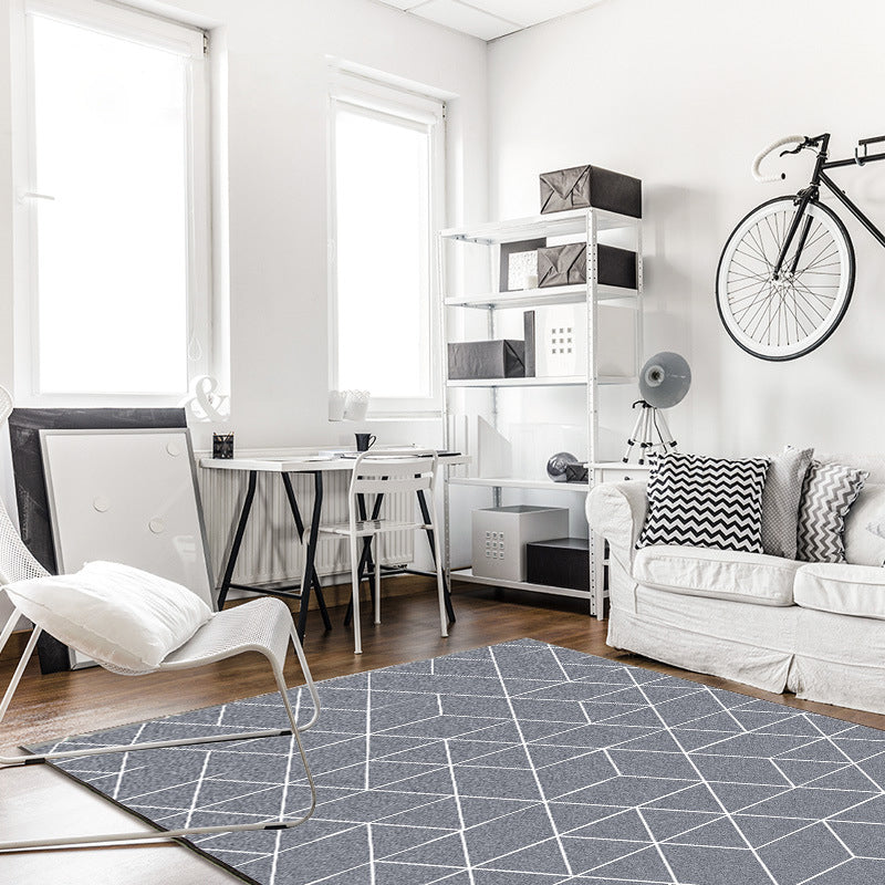 Grey Contrast Stitching Geometric Rug Polyester Modern Indoor Rug Machine Washable Stain Resistant Non-Slip Rug for Bedroom Clearhalo 'Area Rug' 'Modern' 'Rugs' Rug' 2199455