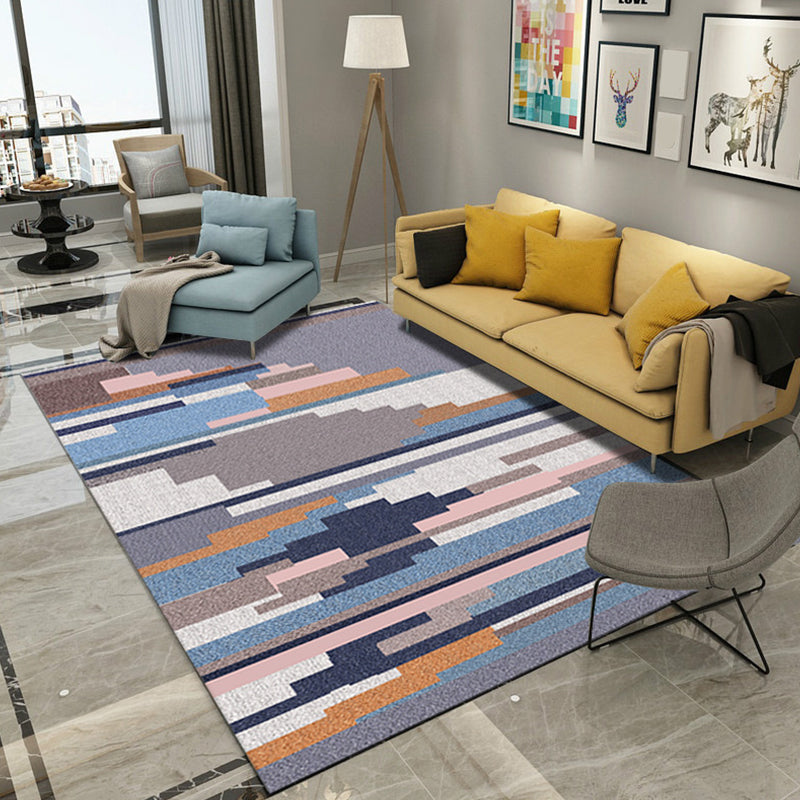 Minimalistic Living Room Rug Multicolor Geometric Line Print Rug Polypropylene Stain Resistant Anti-Slip Pet Friendly Rug Blue Clearhalo 'Area Rug' 'Modern' 'Rugs' Rug' 2199644