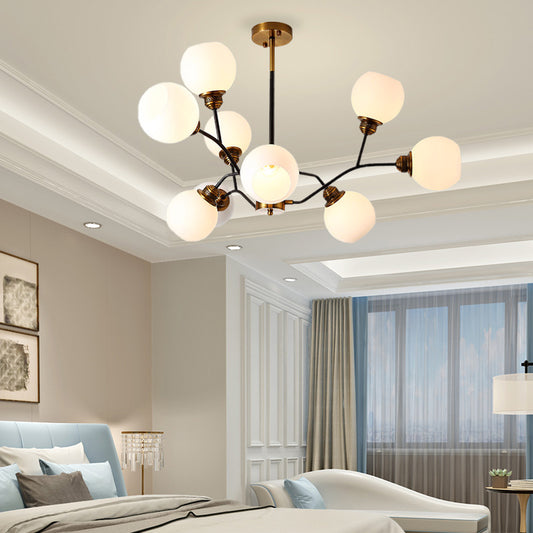 Branch Pendant Chandelier Contemporary Milk Glass 9/12/15 Lights Gold Hanging Pendant Light Clearhalo 'Ceiling Lights' 'Chandeliers' 'Glass shade' 'Glass' 'Modern Chandeliers' 'Modern' Lighting' 220079