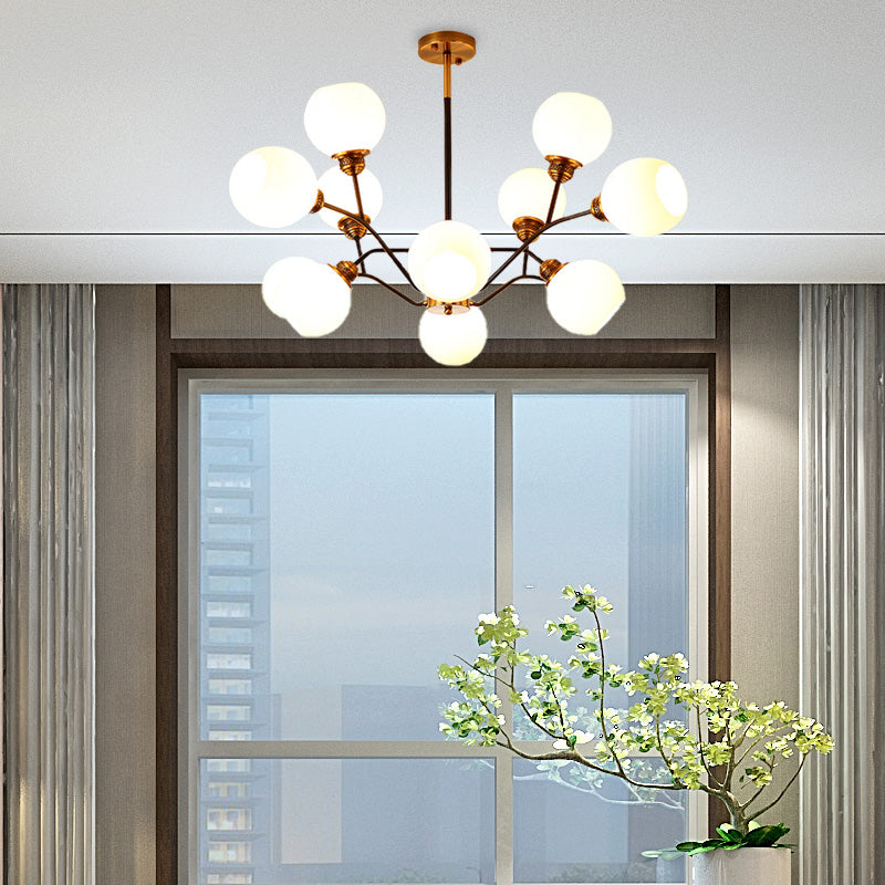 Branch Pendant Chandelier Contemporary Milk Glass 9/12/15 Lights Gold Hanging Pendant Light Clearhalo 'Ceiling Lights' 'Chandeliers' 'Glass shade' 'Glass' 'Modern Chandeliers' 'Modern' Lighting' 220083