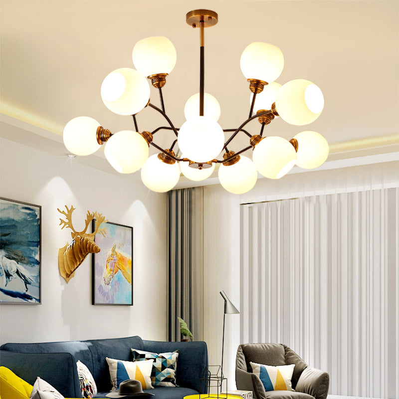 Branch Pendant Chandelier Contemporary Milk Glass 9/12/15 Lights Gold Hanging Pendant Light Clearhalo 'Ceiling Lights' 'Chandeliers' 'Glass shade' 'Glass' 'Modern Chandeliers' 'Modern' Lighting' 220087