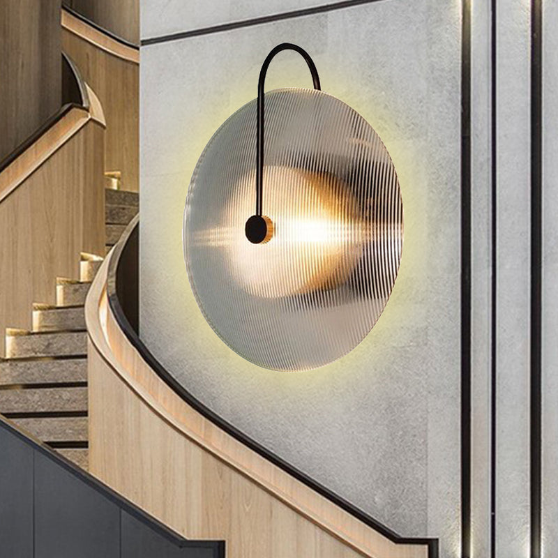 Gold/Black Armed Wall Sconce Minimalist Prismatic Glass 1 Light Bell Shaped Wall Mounted Lamp Black Clearhalo 'Cast Iron' 'Glass' 'Industrial' 'Modern wall lights' 'Modern' 'Tiffany' 'Traditional wall lights' 'Wall Lamps & Sconces' 'Wall Lights' Lighting' 220100
