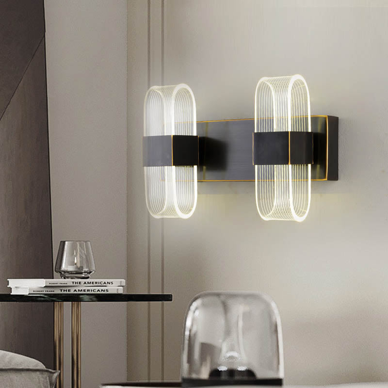 Mini Oblong Sconce Light Simple Acrylic 1/2-Light Black Wall Mounted Light with Integrated LED 2.0 Black Clearhalo 'Modern wall lights' 'Modern' 'Wall Lamps & Sconces' 'Wall Lights' Lighting' 220151