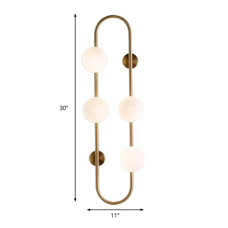Modern Globe Wall Sconce Matte White Glass 4-Light Bedroom Wall Lighting Ideas in Black/Gold with Oblong Hanging Rod Clearhalo 'Cast Iron' 'Glass' 'Industrial' 'Modern wall lights' 'Modern' 'Tiffany' 'Traditional wall lights' 'Wall Lamps & Sconces' 'Wall Lights' Lighting' 220158