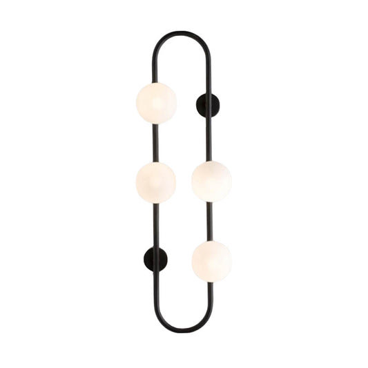 Modern Globe Wall Sconce Matte White Glass 4-Light Bedroom Wall Lighting Ideas in Black/Gold with Oblong Hanging Rod Clearhalo 'Cast Iron' 'Glass' 'Industrial' 'Modern wall lights' 'Modern' 'Tiffany' 'Traditional wall lights' 'Wall Lamps & Sconces' 'Wall Lights' Lighting' 220160