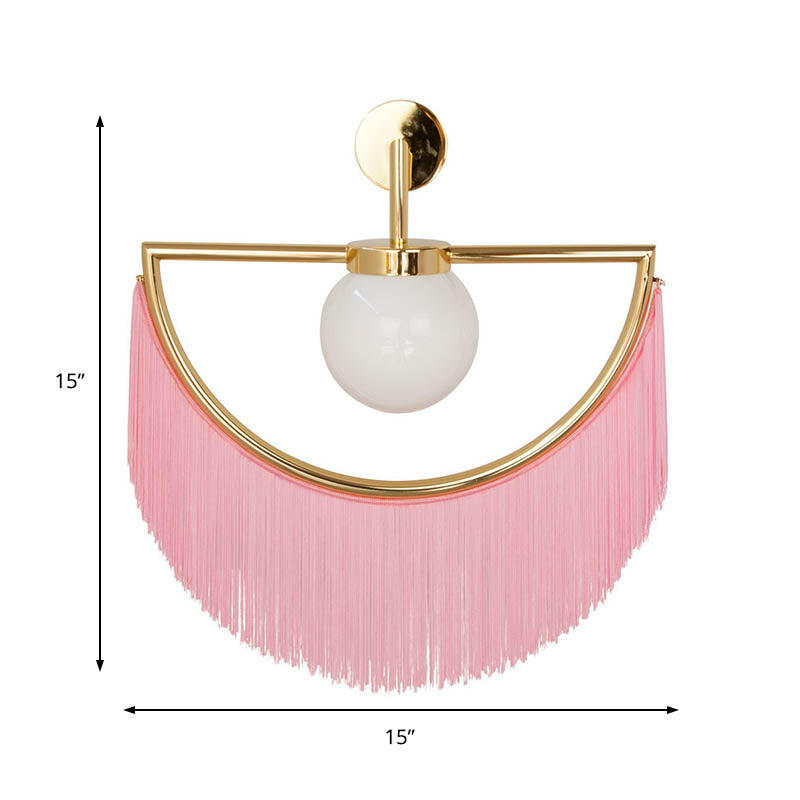 Pink/Yellow/Purple Semi Sphere Sconce Light Modern 1 Light Matte White Glass Wall Light with Tassel Clearhalo 'Cast Iron' 'Glass' 'Industrial' 'Modern wall lights' 'Modern' 'Tiffany' 'Traditional wall lights' 'Wall Lamps & Sconces' 'Wall Lights' Lighting' 220164