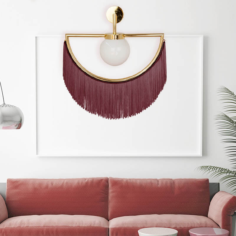 Pink/Yellow/Purple Semi Sphere Sconce Light Modern 1 Light Matte White Glass Wall Light with Tassel Purple Clearhalo 'Cast Iron' 'Glass' 'Industrial' 'Modern wall lights' 'Modern' 'Tiffany' 'Traditional wall lights' 'Wall Lamps & Sconces' 'Wall Lights' Lighting' 220167